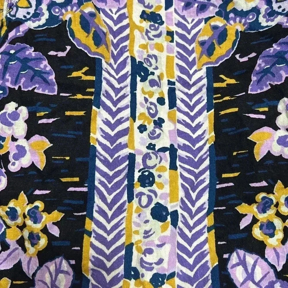 Free People Tunic Size Small Purple and Blue Print LINEN BLEND Relaxed Fit M - Picture 4 of 7